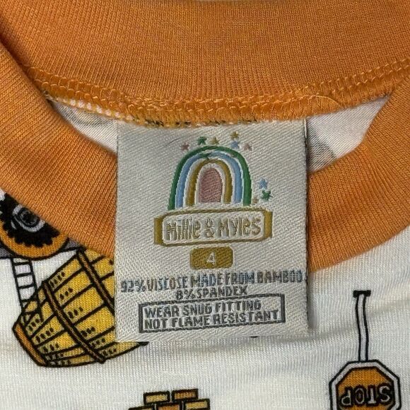 NWT Millie & Myles Construction Trucks Kids Toddler Bamboo 2pc Pajamas Size 4 - Picture 5 of 8